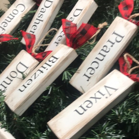 Handcrafted Christmas Reindeer Ornaments Wood Set of 9 - Picture 1 of 3